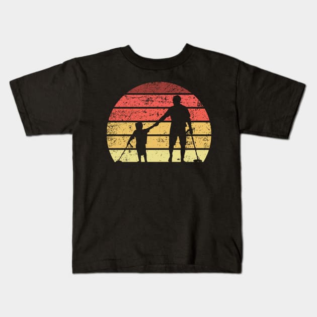 Dad And Son Detecting Together With Retro Background - Metal Kids T-Shirt by Anassein.os